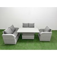 High Back Poly Rattan Garden Furniture Set w Reclining Chair Loveseat Sofa Adjustable Lifting Dining or Coffee Table Indoor Outdoor Patio Set