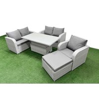 Fimous High Back Poly Rattan Garden Furniture Set w/ Reclining Chair Loveseat Sofa Adjustable Lifting Dining or Coffee Table Indoor Outdoor Patio Set