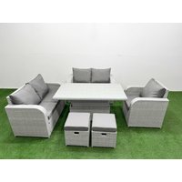 Fimous High Back Poly Rattan Garden Furniture Set w/ Reclining Chair Loveseat Sofa Adjustable Lifting Dining or Coffee Table Indoor Outdoor Patio Set