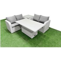 Fimous 4 Seater Outdoor Love Sofa Set Rattan Garden Furniture Set with Adjustable Lifting Dining or Coffee Table Side Table Light Grey