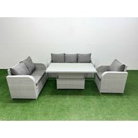 Fimous Patio PE Wicker 6 Seater Outdoor Rattan Furniture Sofa Sets w/ Adjustable Lifting Dining or Coffee Table Reclining Chair Loveseat Sofa 3