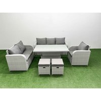 Patio PE Wicker 8 Seater Outdoor Rattan Furniture Sofa Sets w Adjustable Lifting Dining or Coffee Table Reclining Chair Loveseat Sofa 3