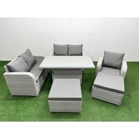 Fimous High Back Poly Rattan Garden Furniture Set w/ Reclining Chair Loveseat Sofa Adjustable Lifting Dining or Coffee Table Indoor Outdoor Patio Set
