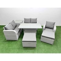 Fimous High Back Poly Rattan Garden Furniture Set w/ Reclining Chair Loveseat Sofa Adjustable Lifting Dining or Coffee Table Indoor Outdoor Patio Set