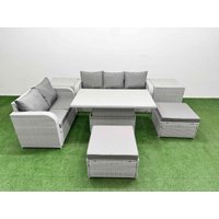 Fimous 7 Seater PE Rattan Wicker Garden Furniture Patio Conservatory Sofa Set w/ Adjustable Lifting Dining or Coffee Table 3 Seater Sofa Love Sofa 2