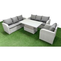 Fimous 7 Seater Poly Rattan Outdoor Garden Furniture Adjustable Lifting Dining or Coffee Table Sofa Set Patio 3 Seater Sofa Reclining Chair 3 Seater