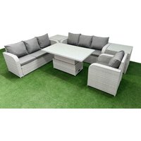 Fimous 7 Seater Poly Rattan Outdoor Garden Furniture Adjustable Lifting Dining or Coffee Table Sofa Set Patio 3 Seater Sofa Reclining Chair 3 Seater