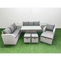 Fimous 10 Seater Poly Rattan Outdoor Garden Furniture Adjustable Lifting Dining or Coffee Table Sofa Set Patio 3 Seater Sofa Reclining Chair 3 Seater