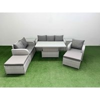 Fimous Patio PE Wicker 8 Seater Outdoor Rattan Furniture Sofa Sets w/ Adjustable Lifting Dining or Coffee Table Reclining Chair Loveseat Sofa 3
