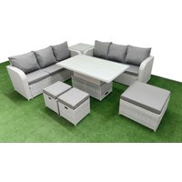 Fimous Outdoor Garden Furniture Sets 9 Seater Wicker Rattan Furniture Sofa Sets w/ Adjustable Lifting Dining or Coffee Table high Back Lounge Sofa 3