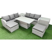 Fimous Outdoor Garden Furniture Sets 8 Seater Wicker Rattan Furniture Sofa Sets w/ Adjustable Lifting Dining or Coffee Table high Back Lounge Sofa 2