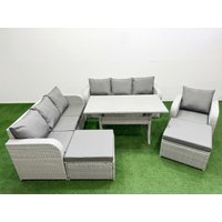 Fimous 9 Seater Poly Rattan Outdoor Garden Furniture Rectangular Dining Table Sofa Set Patio 3 Seater Sofa Reclining Chair 3 Seater Sofa 2 Big