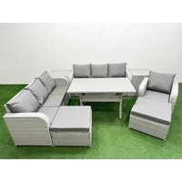 Fimous 9 Seater Poly Rattan Outdoor Garden Furniture Rectangular Dining Table Sofa Set Patio 3 Seater Sofa Reclining Chair 3 Seater Sofa 2 Big