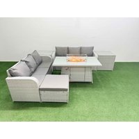 Fimous Outdoor Garden Furniture Sets 7 Seater Wicker Rattan Furniture Sofa Sets w/ Firepit Dining Table high Back Lounge Sofa Big Footstool 2 Side