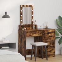 Berkfield Home Dressing Table with LED Lights Smoked Oak 50x41x140 cm in Brown | Size: 50 x 41 x 140 cm