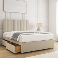 BSSPOKE Sienna Plush Divan Bed Set 24"Headboard 2Drawers Same Side & Mattress in Cream | Size: Super King