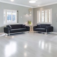 Sliding Wardrobes 4U Mandy 3+2 Plush Velvet Sofa Set Available in 3 Colors in Black | Size: 5 Pack