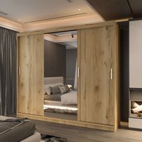 Sliding Wardrobes 4U Large Sliding Mirror Wardrobe with LED Modern Storage W250cm x H217cm in Brown