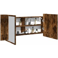 Berkfield Home LED Bathroom Mirror Cabinet Smoked Oak 100x12x45 cm in Brown | Size: 100 x 12 x 45 cm