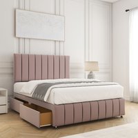 BSSPOKE Sierra Plush Divan Bed Set 24"Headboard 2Drawers Same Side & Mattress in Pink | Size: King
