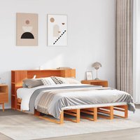 Berkfield Home Bookcase Bed without Mattress Wax Brown 150x200 cm King Size Solid Wood