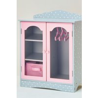 Wooden Doll Wardrobe Drawer Shelves & Hangers Grey Pink