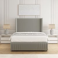 BSSPOKE Peyton Divan Bed Set Plush Velvet 54"Headboard & Mattress No Drawers in Silver | Size: Single