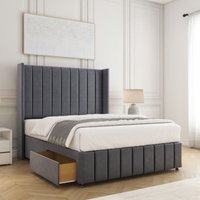 BSSPOKE Zoe Divan Bed Plush Velvet 54"Headboard 2 Drawers Footend No Mattress in Charcoal | Size: King