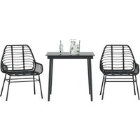 Berkfield Home 3 Piece Garden Dining Set Black Poly Rattan Glass