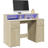 Berkfield Home Desk with LED Lights Sonoma Oak 120x55x91 cm Engineered Wood in Brown | Size: 120 x 55 x 91 cm