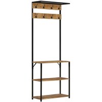 Berkfield Home Coat Rack with Shoe Storage 68x30x182 cm Solid Rough Mango Wood in Brown | Size: 68 x 30 x 182 cm