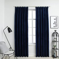 Berkfield Home Blackout Curtains 2 pcs with Hooks Velvet Dark Blue 140x245 cm