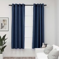 Berkfield Home Linen-Look Blackout Curtains with Grommets 2 pcs Blue 140x175cm | Size: 140x175 cm