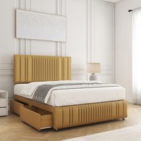 BSSPOKE Rosie Plush Divan Bed Set 24"Headboard & 2Drawers Same Side & Mattress in Mustard | Size: Double
