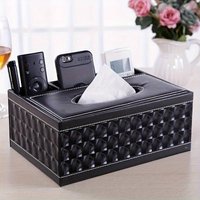 Smartbies Leather Tissue Box Multifunctional Organizer - Tissue Box Holder Accessory in Black | Size: Medium