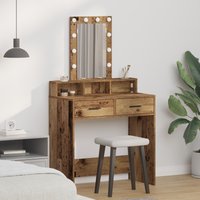Berkfield Home Dressing Table with LED Lights - Vintage Wood Style, 79x41x140 cm in Brown | Size: 79 x 41 x 140 cm