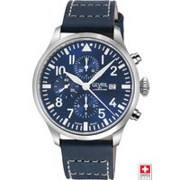 Gevril Men's Vaughn, Swiss Automatic Watch, Black Dial, Italian Leather, & Sapphire Crystal in Blue