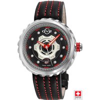 Motorcycle SS Case dial Red hands Genuine Handmade Italian Leather Black Red Strap