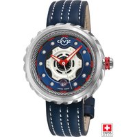 Motorcycle SS Case dial Red hands Genuine Handmade Italian Leather Blue White Strap