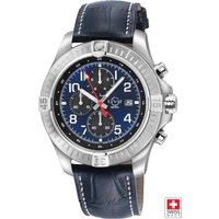 T38 SS Case Enamel Blue Dial White print 3 sub dial Black White stitching Handmade Italian Leather Strap