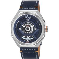 Stella Solar Power Swiss Quartz Black Blue Dial Blue Orange Handmade Italian Leather Watch