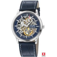 Gevril Men's Five Points, Swiss Automatic Watch, Blue Dial, Hand made Italian leather, & Sapphire Crystal