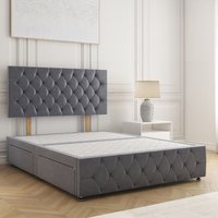 BSSPOKE Mulberry Plush Velvet Divan Bed 24"Headboard 4Drawers & No Mattress in Charcoal | Size: Super King