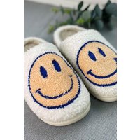 The Alphabet Gift Shop Women's Smiley Face Slippers in Beige | Size: Large