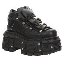 New Rock Unisex Metallic Leather Gothic Boots- M-TANK106-C2 in Black | Size: 5