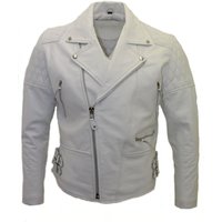 Infinity Leather Men's Cowhide Leather Biker Jacket-Nassau in White | Size: Small