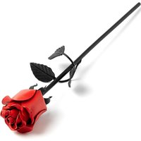 Novecrafto World of Nature Handcrafted Iron Rose For Anniversary - Black 100% Forged Iron in Red