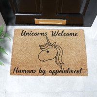 Artsy Mats Unicorns Welcome Humans By Appointment Doormat in Black | Size: 40 cm x 60 cm