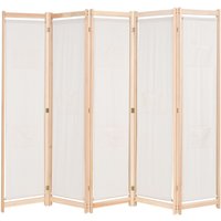 Berkfield Home 5-Panel Room Divider Cream 200x170x4 cm Fabric in Beige | Size: 200 x 170 x 4 cm