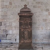 Berkfield Home Pillar Letterbox Aluminium Vintage Style Rustproof Bronze in Brown